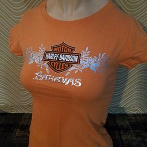 Orange Harley-Davidson T-Shirt Metallic Flowers